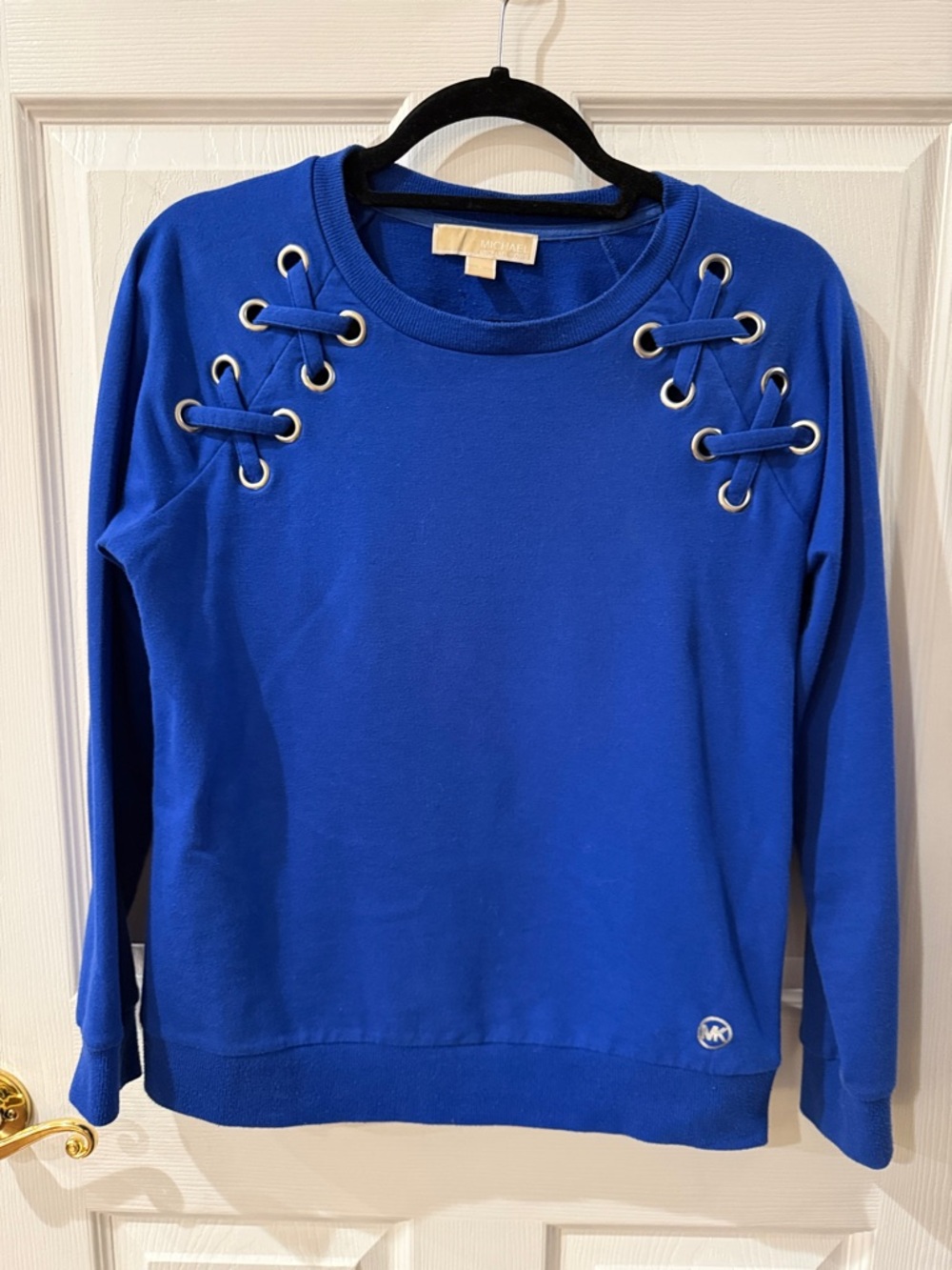 Michael Kors Cobalt Blue Lace-Up Shoulder Sweatshirt